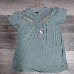 Rxb Cotton Shirt Flowy Boho Green Medium Short Sleeve Size Small